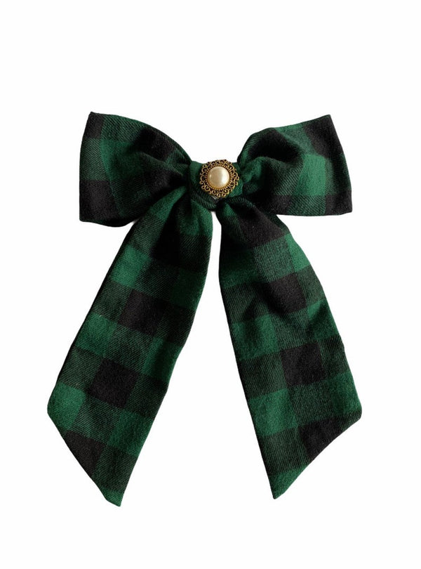 Navy Green Embellished Bow