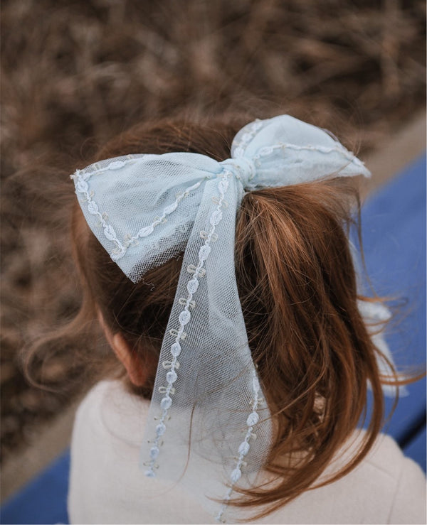 Blue French Floral Bow