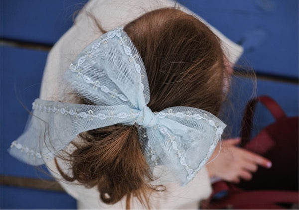 Blue French Floral Bow