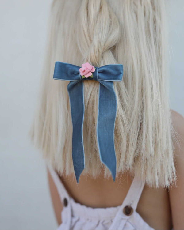 Blue rose ribbon bow