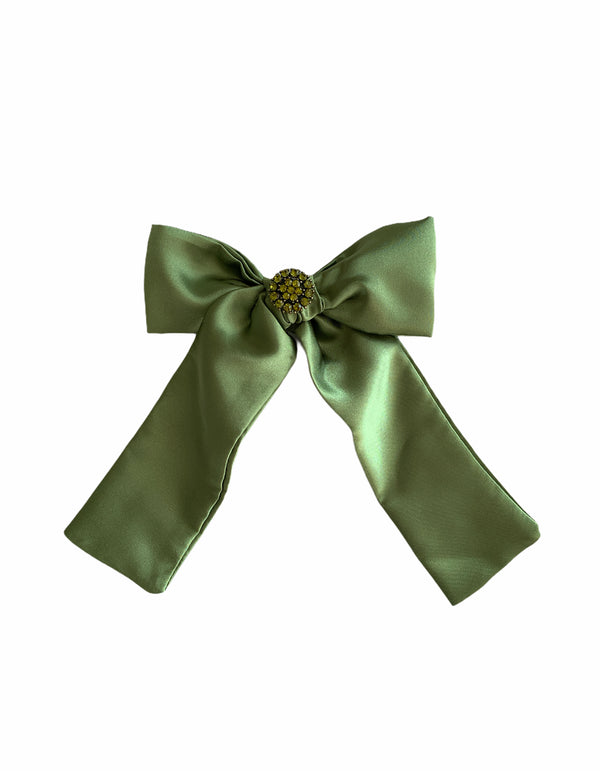 Lime Green Long Embellished Bow