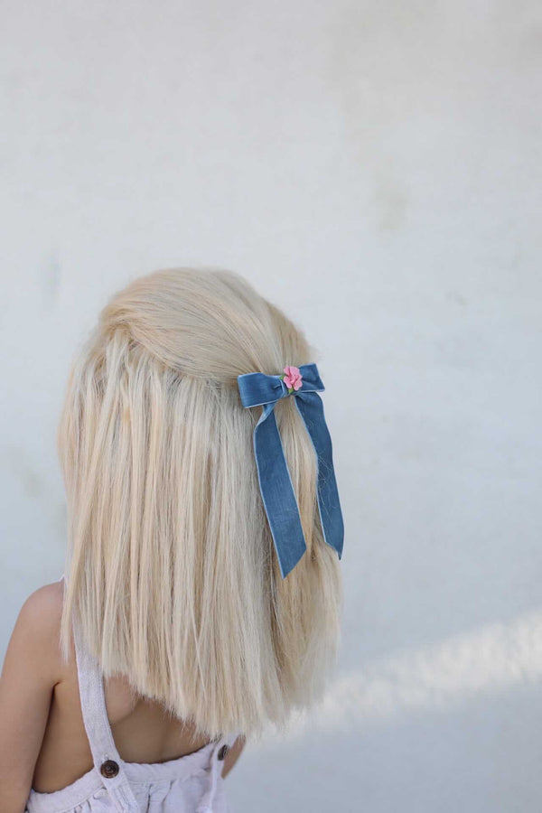 Blue rose ribbon bow