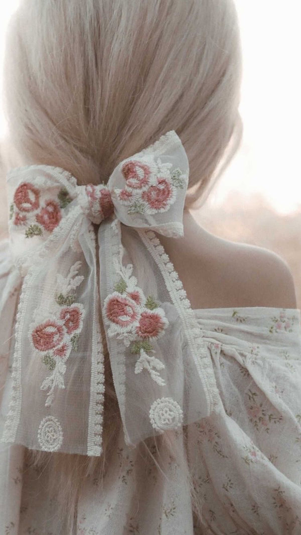Floral Rose Lace Long Bow