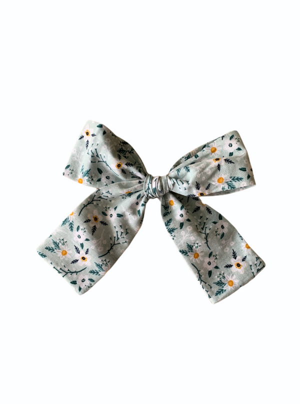 Dainty Blue Floral Wide Bow