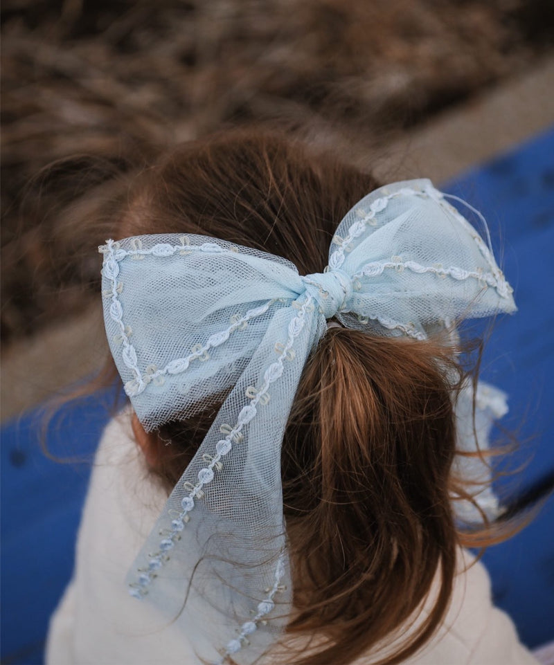 Blue French Floral Bow