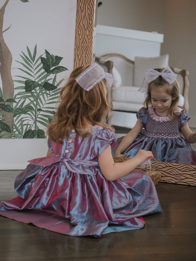 Purple French Floral Tulle Bow