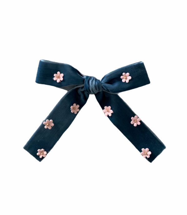 Blue Speckled Pink Bow