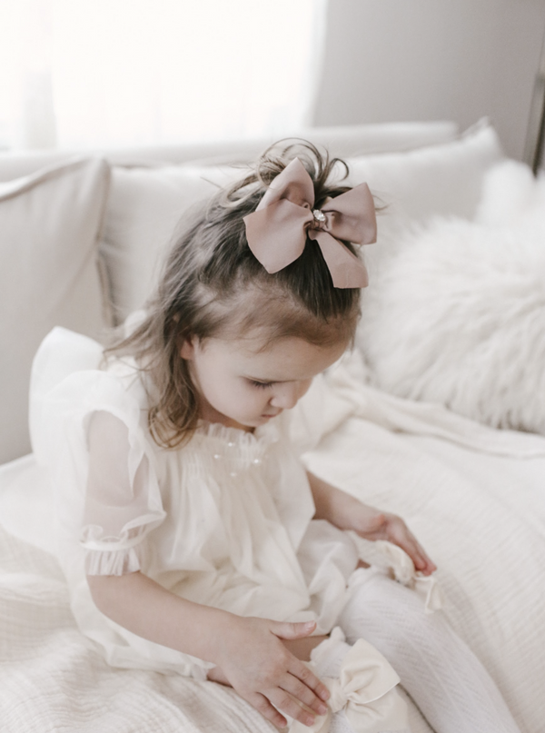 Tan embellished midi bow