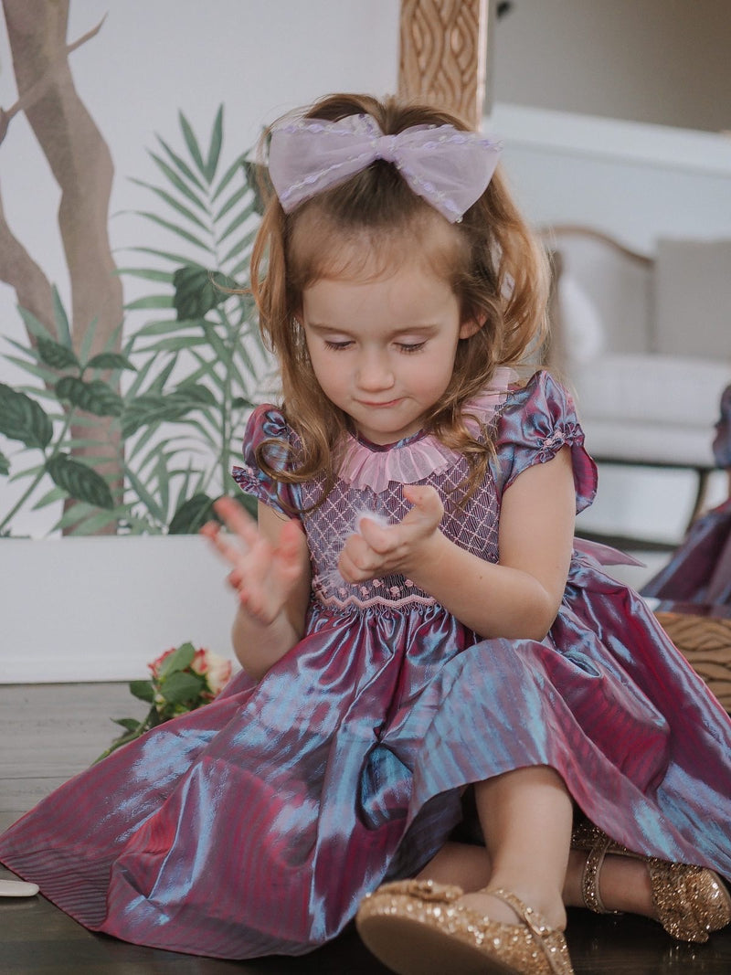 Purple French Floral Tulle Bow