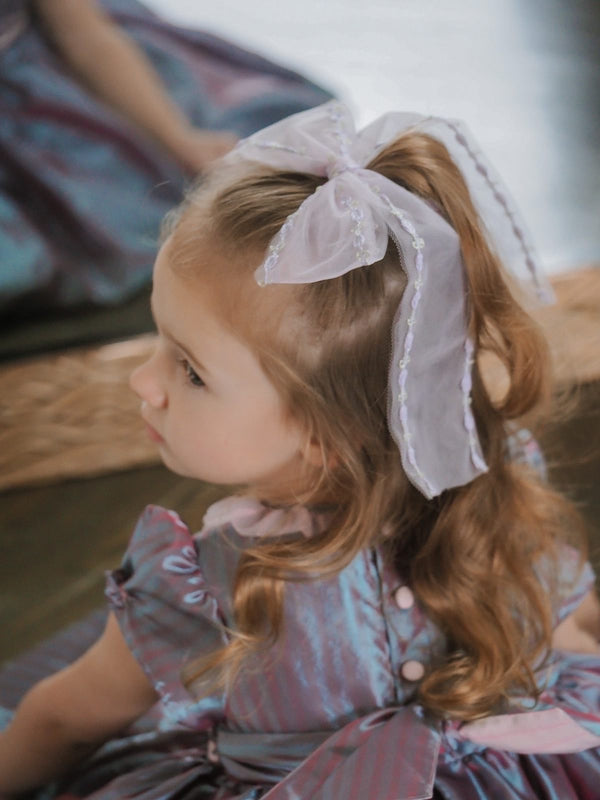 Purple French Floral Tulle Bow