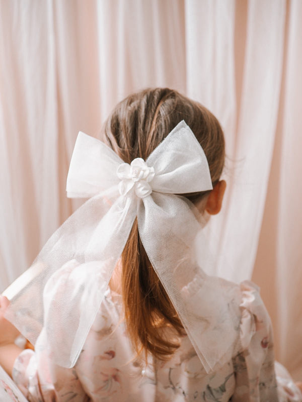 Cream White Tulle Rose Bow