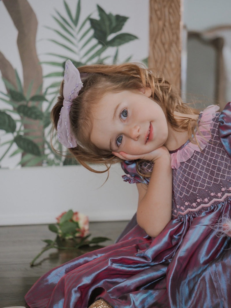 Purple French Floral Tulle Bow