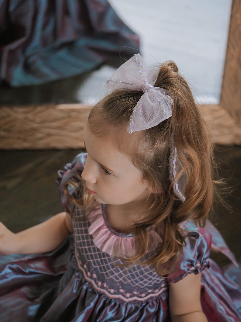 Purple French Floral Tulle Bow