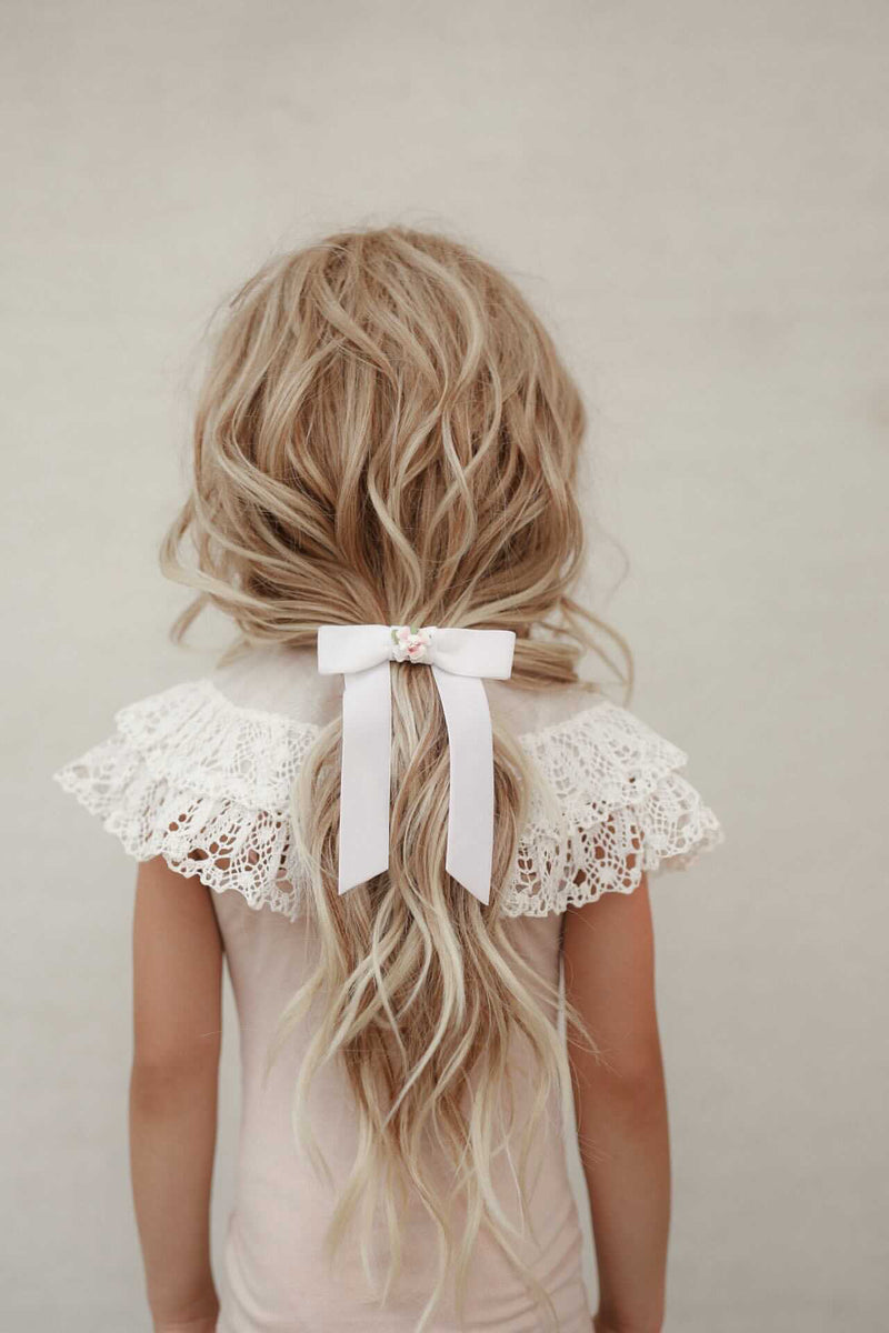 White Rose Ribbon Bow