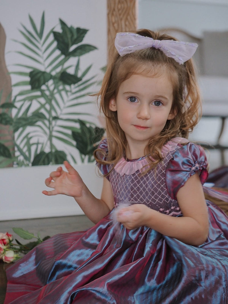 Purple French Floral Tulle Bow